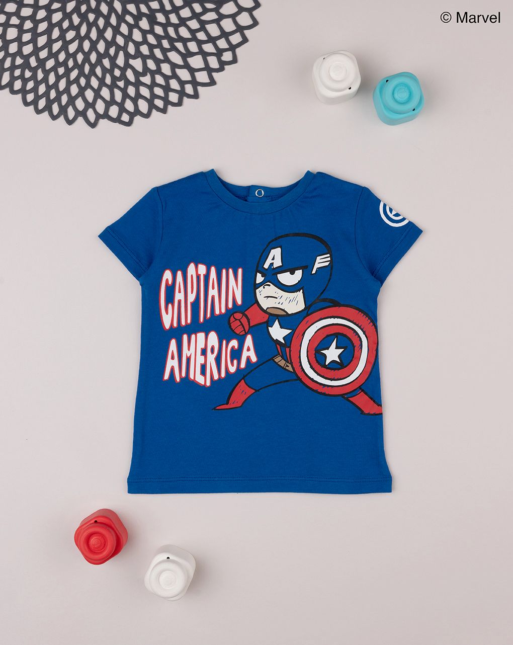 βρεφικό t-shirt μπλε με τον captain america για αγόρι