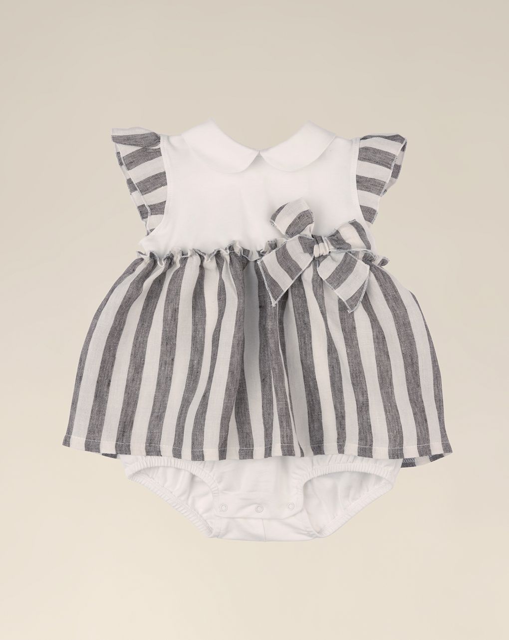 βρεφικό φόρεμα λινό ριγέ λευκό/γκρι για κορίτσι - Prénatal