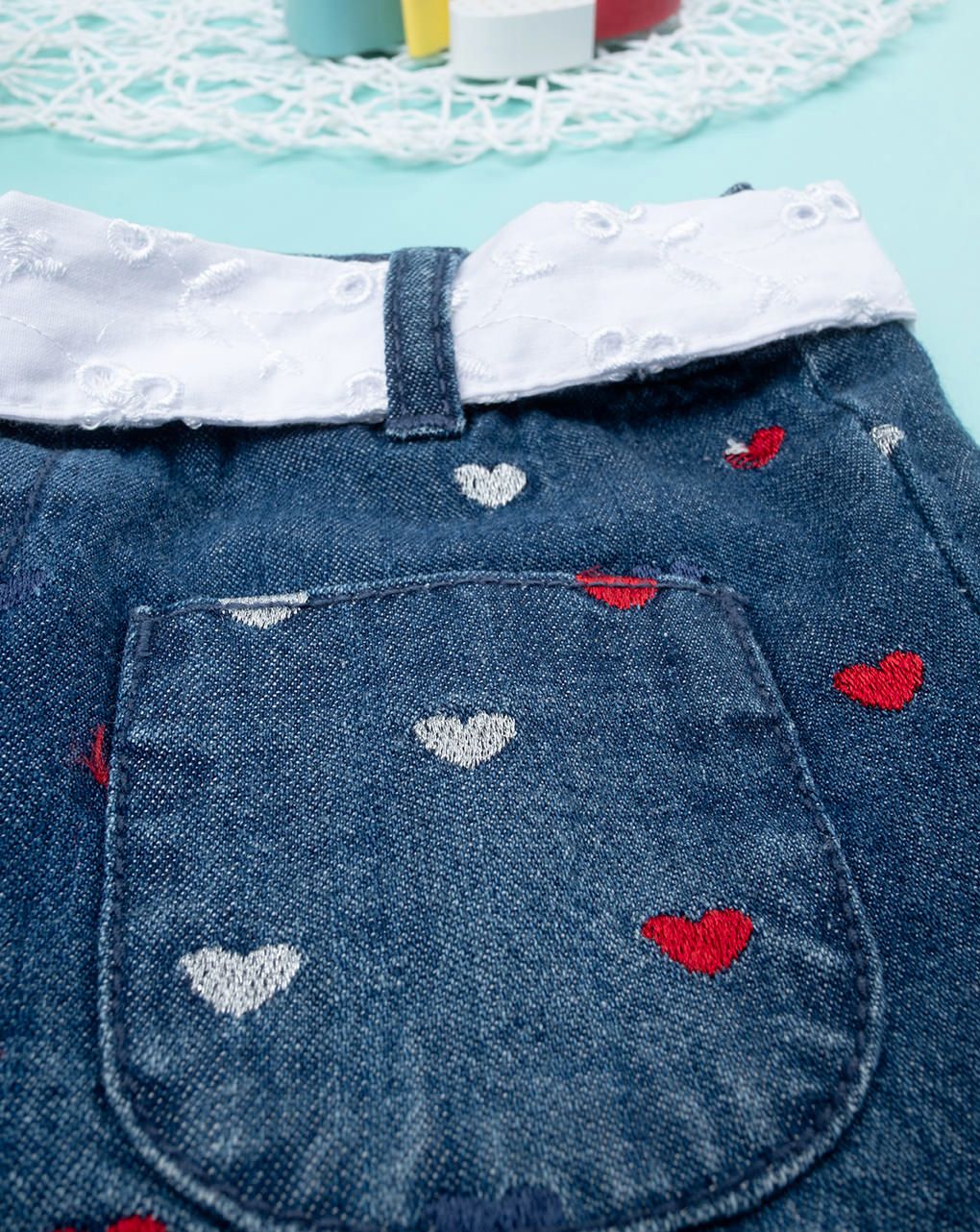 παιδικό τζιν σορτσάκι μπλε με καρδούλες για κορίτσι - Prénatal