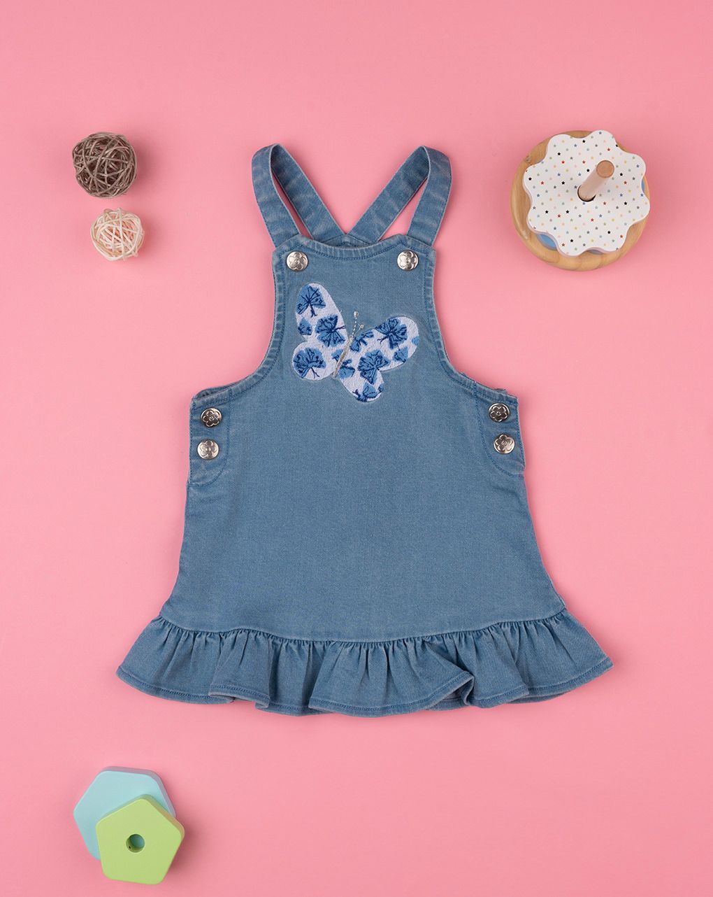 βρεφικό τζιν φόρεμα-σαλοπέτα με πεταλούδα για κορίτσι - Prénatal