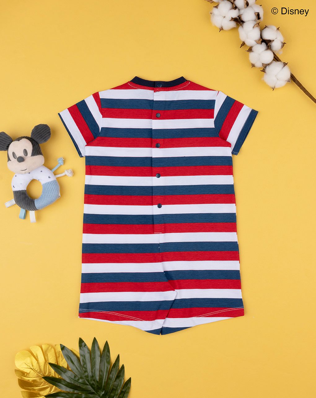 βρεφική πιτζάμα ολόσωμη κοντή ριγέ με το mickey για αγόρι - Prénatal