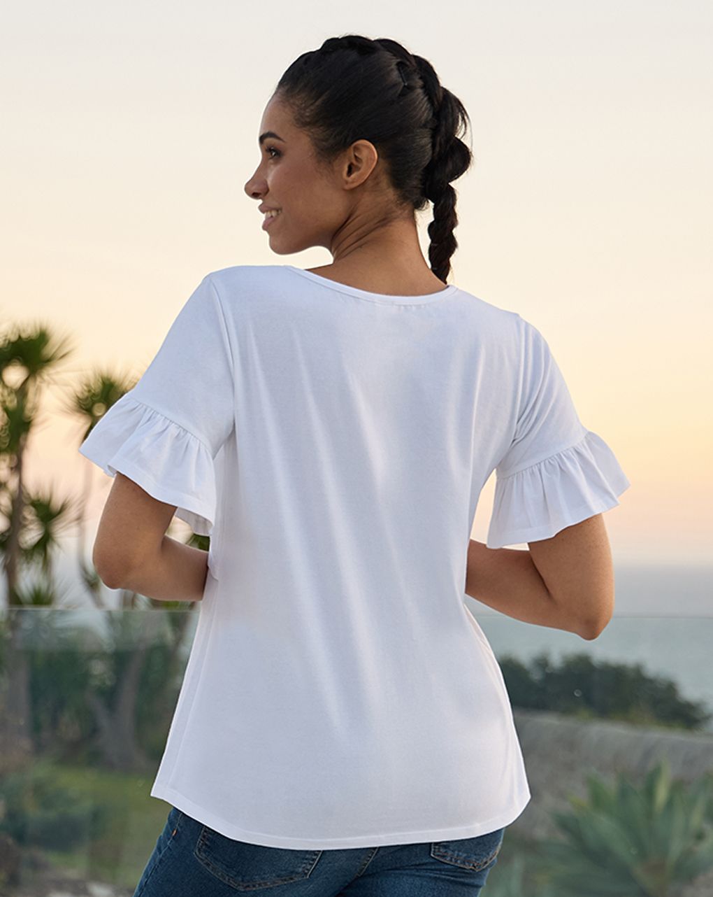 γυναικείο t-shirt εγκυμοσύνης/θηλασμού λευκό με βολάν - Prénatal