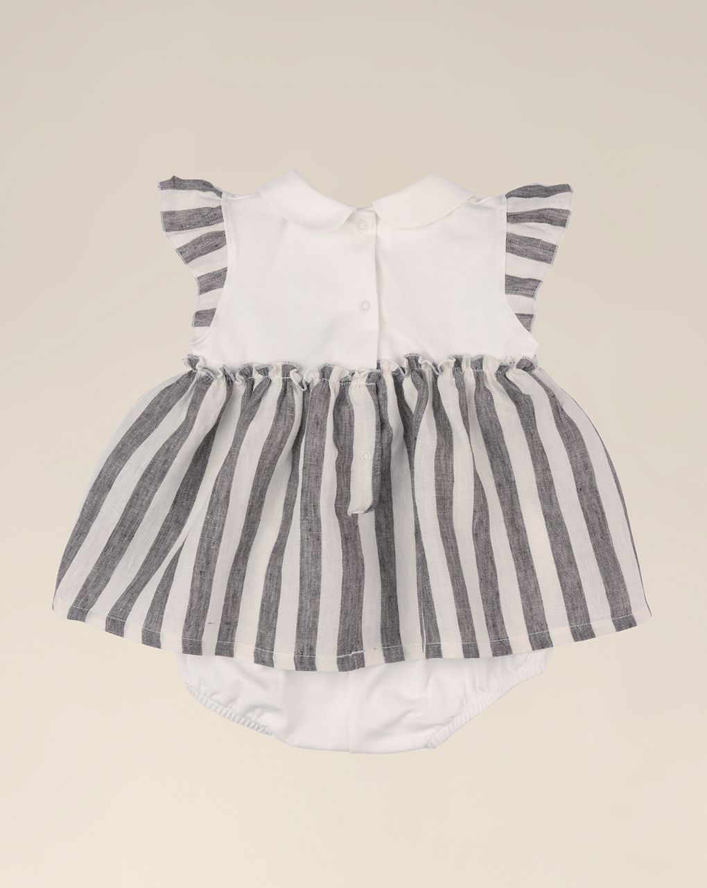 βρεφικό φόρεμα λινό ριγέ λευκό/γκρι για κορίτσι - Prénatal