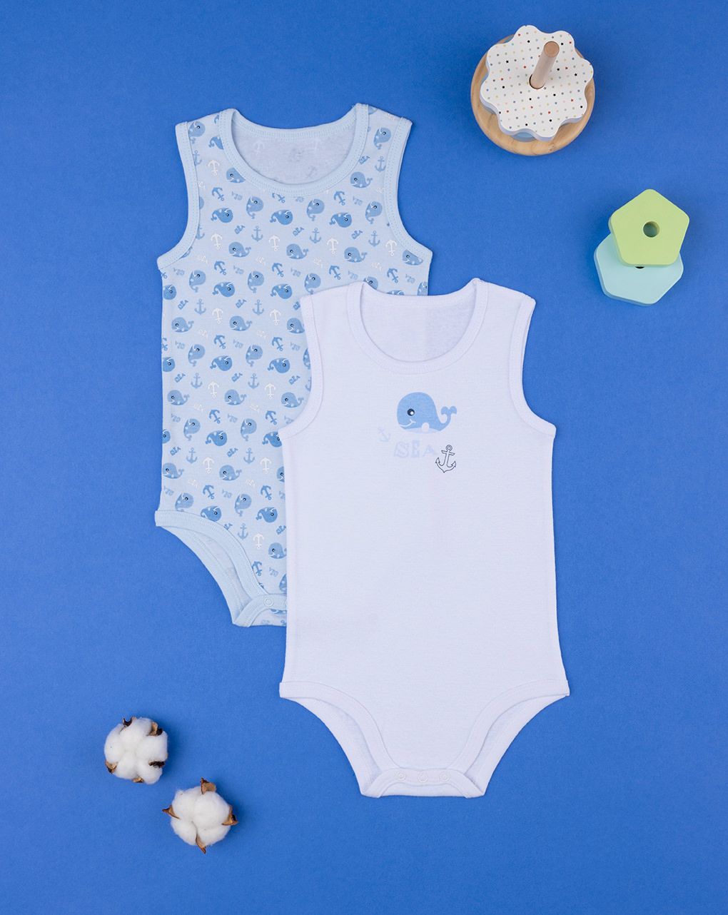 βρεφικά κορμάκια με φάλαινες πακέτο x2 για αγόρι - Prénatal