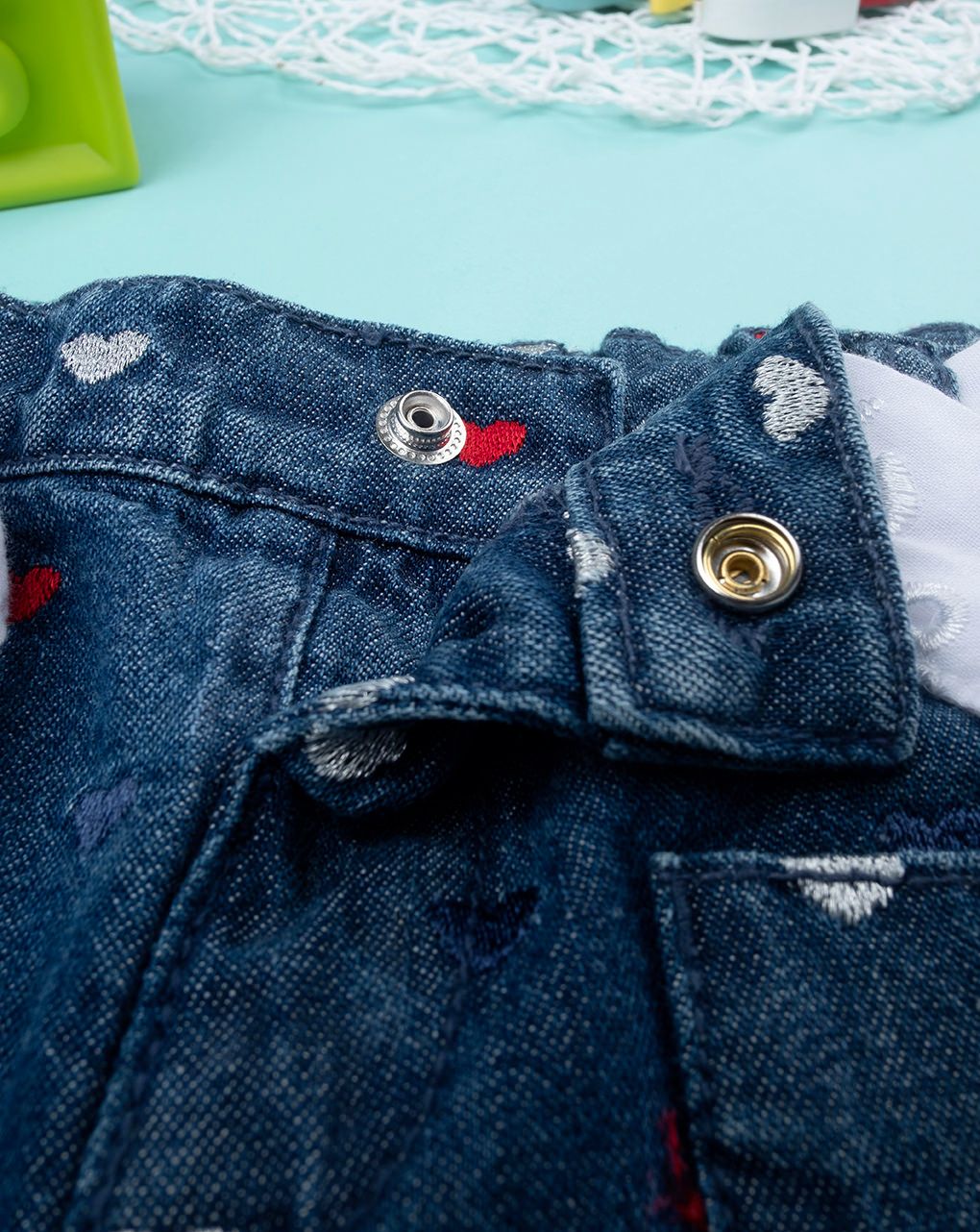 παιδικό τζιν σορτσάκι μπλε με καρδούλες για κορίτσι - Prénatal