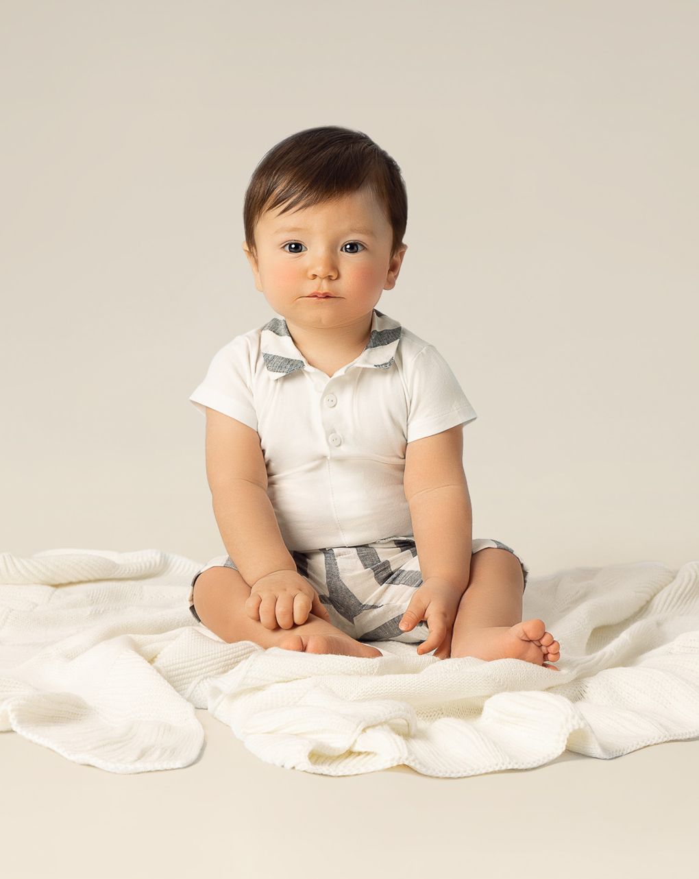 βρεφικό σετ κορμάκι και σορτσάκι ριγέ λινό για αγόρι - Prénatal