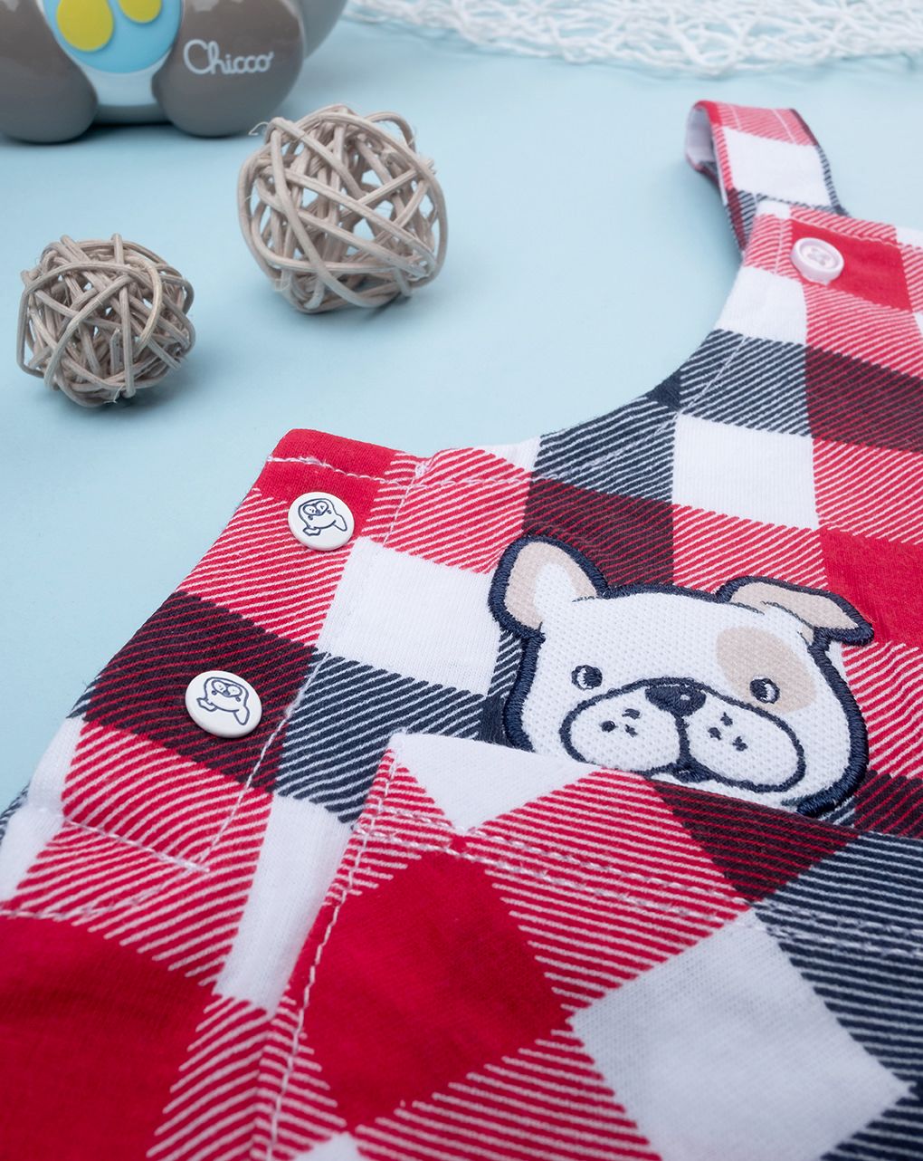 βρεφικό σετ t-shirt και σαλοπέτα καρό με σκυλάκι για αγόρι - Prénatal