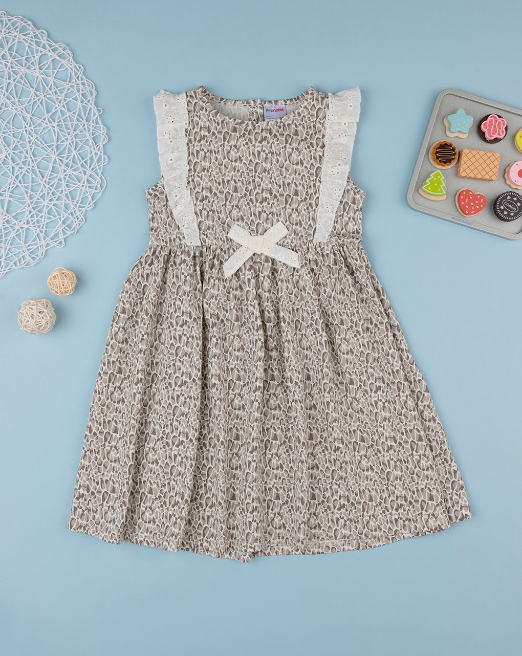 παιδικό φόρεμα αμάνικο animal print καφέ για κορίτσι - Prénatal