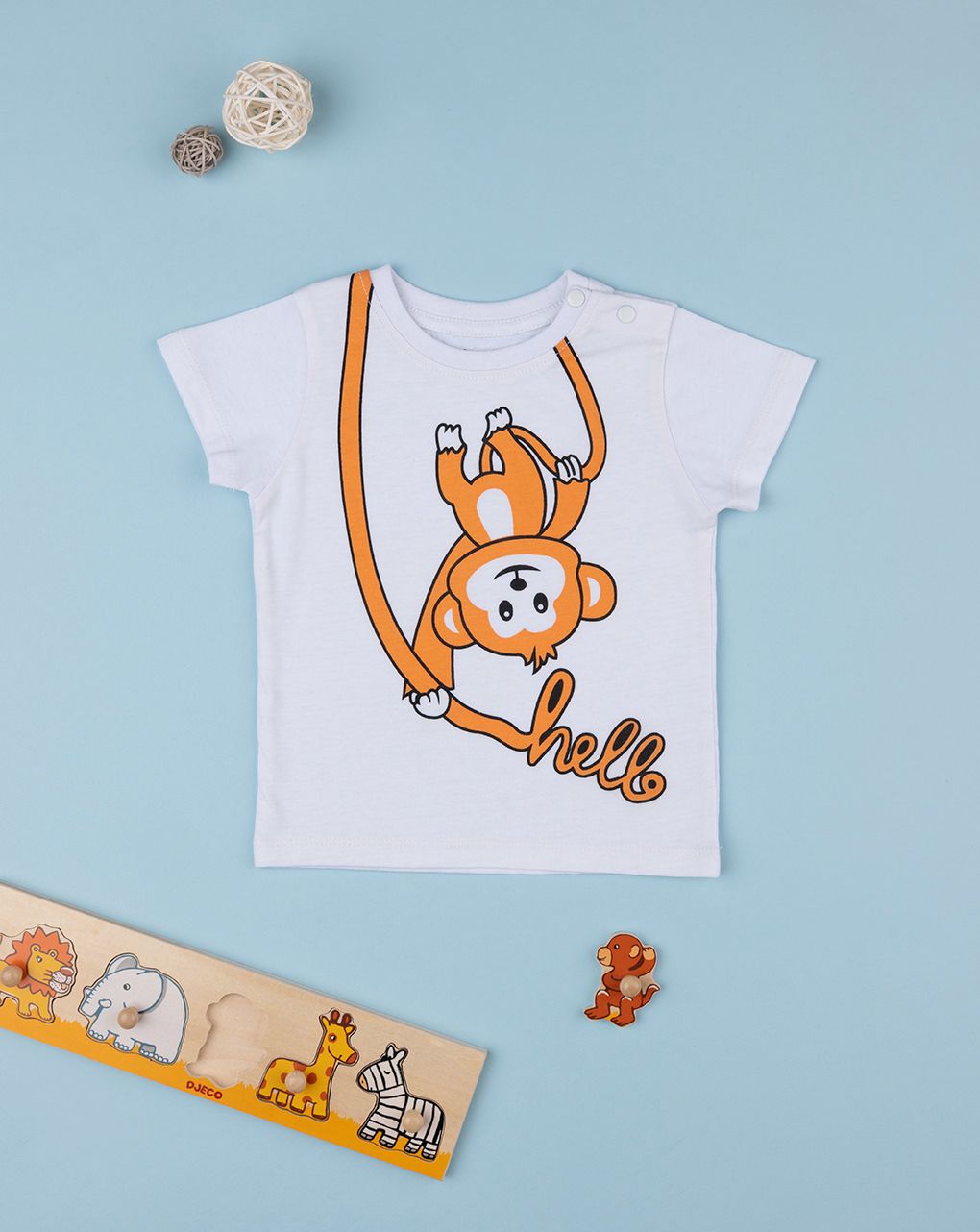 βρεφικό t-shirt λευκό με μαϊμού για αγόρι - Prénatal