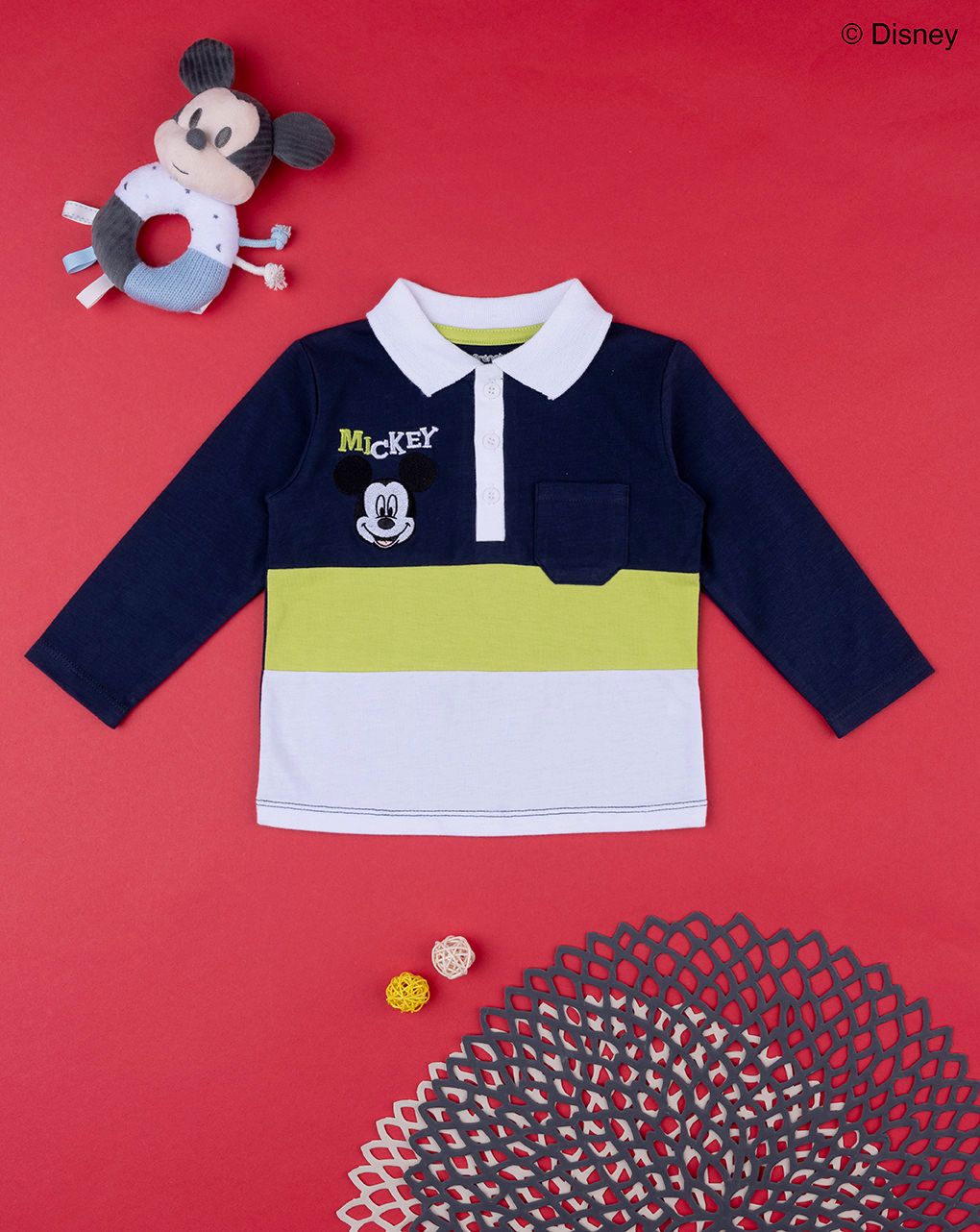 βρεφική μπλούζα πόλο ριγέ με το mickey για αγόρι