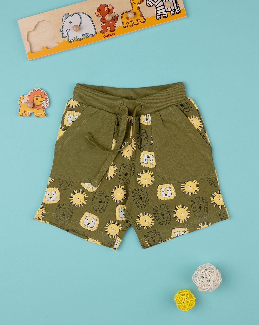 βρεφική βερμούδα χακί με λιονταράκια για αγόρι - Prénatal