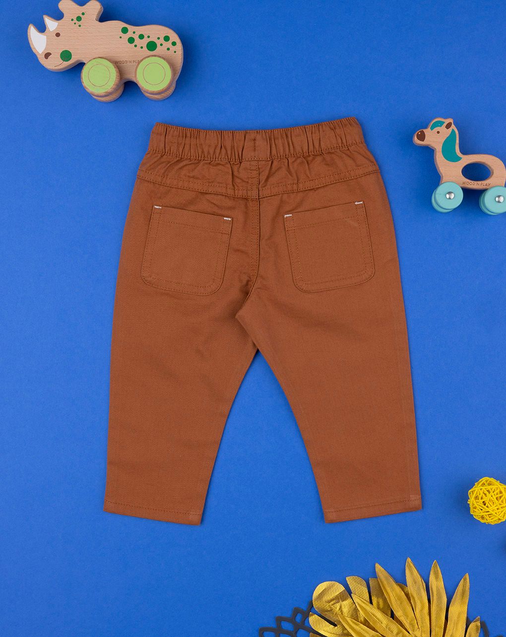 βρεφικό παντελόνι twill καφέ με δεινόσαυρο για αγόρι - Prénatal