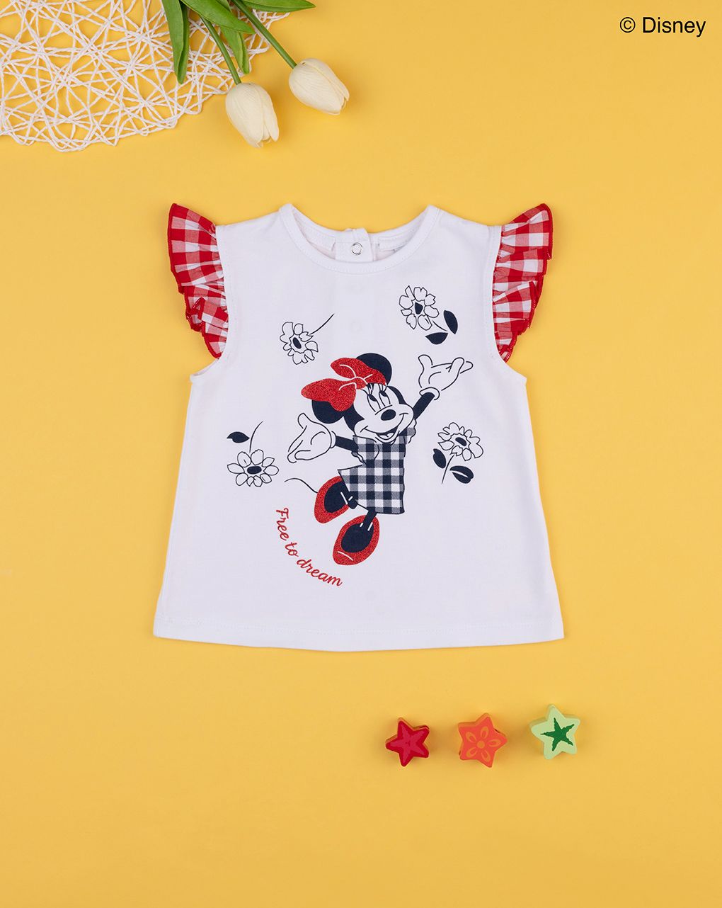 βρεφικό t-shirt λευκό με τη minnie για κορίτσι