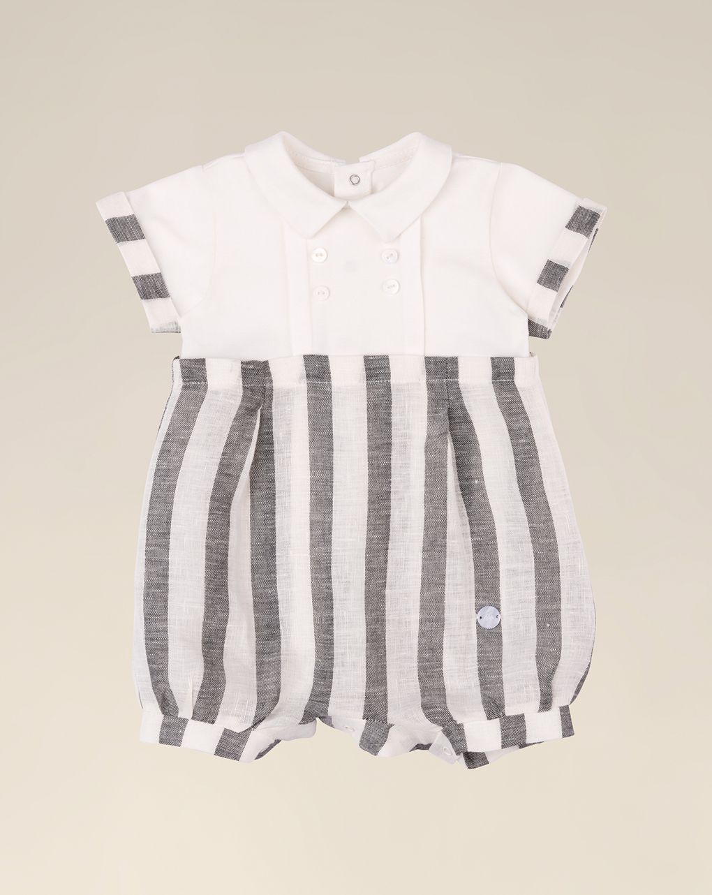 βρεφικό φορμάκι κοντό λινό ριγέ γκρι/λευκό για αγόρι - Prénatal