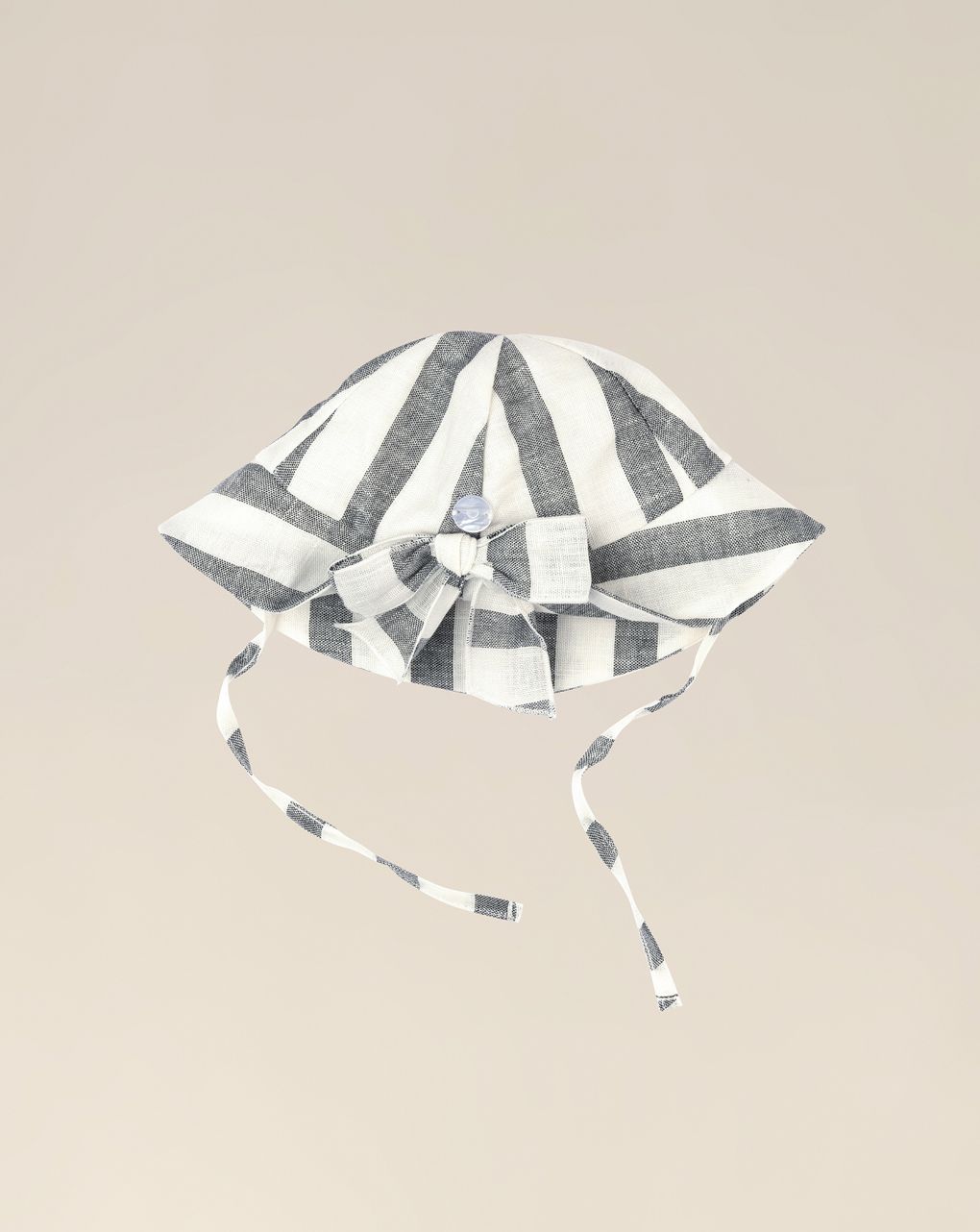 βρεφικό καπέλο λινό ριγέ γκρι/λευκό για κορίτσι