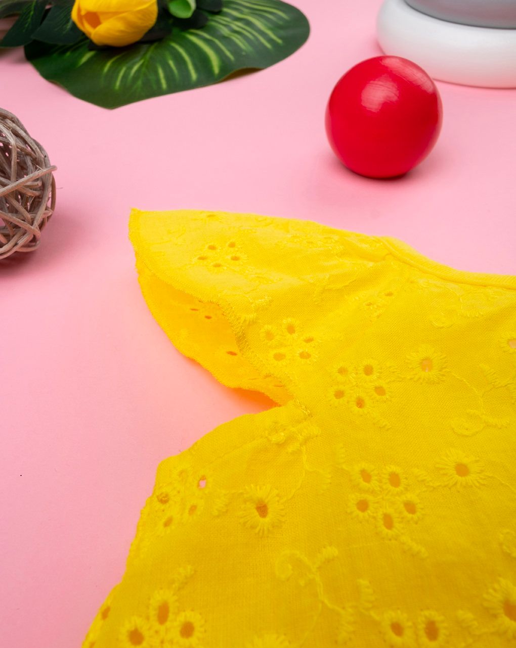 βρεφικό φορεματάκι κίτρινο δαντέλα sangallo για κορίτσι - Prénatal