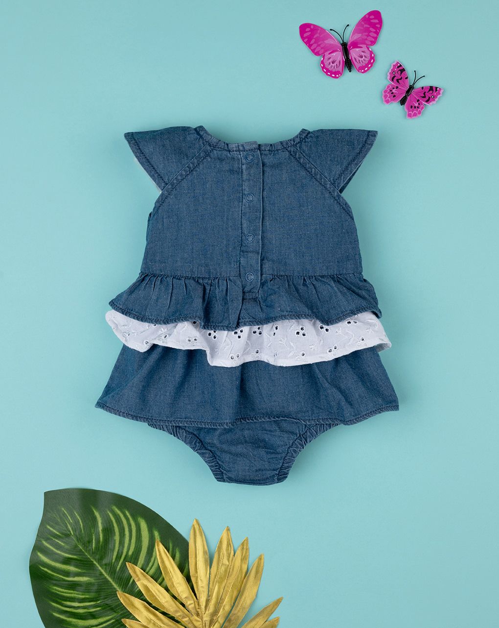 βρεφικό φορμάκι τζιν με δαντέλα sangallo για κορίτσι - Prénatal