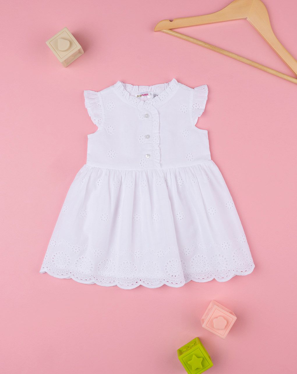 βρεφικό φόρεμα λευκό με δαντέλα sangallo για κορίτσι - Prénatal