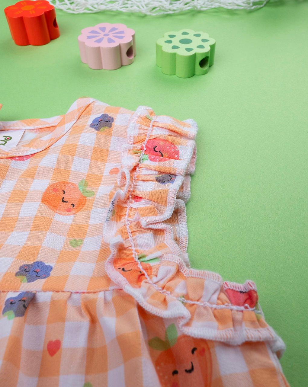 βρεφικό φόρεμα καρό πορτοκαλί με φρούτα για κορίτσι - Prénatal