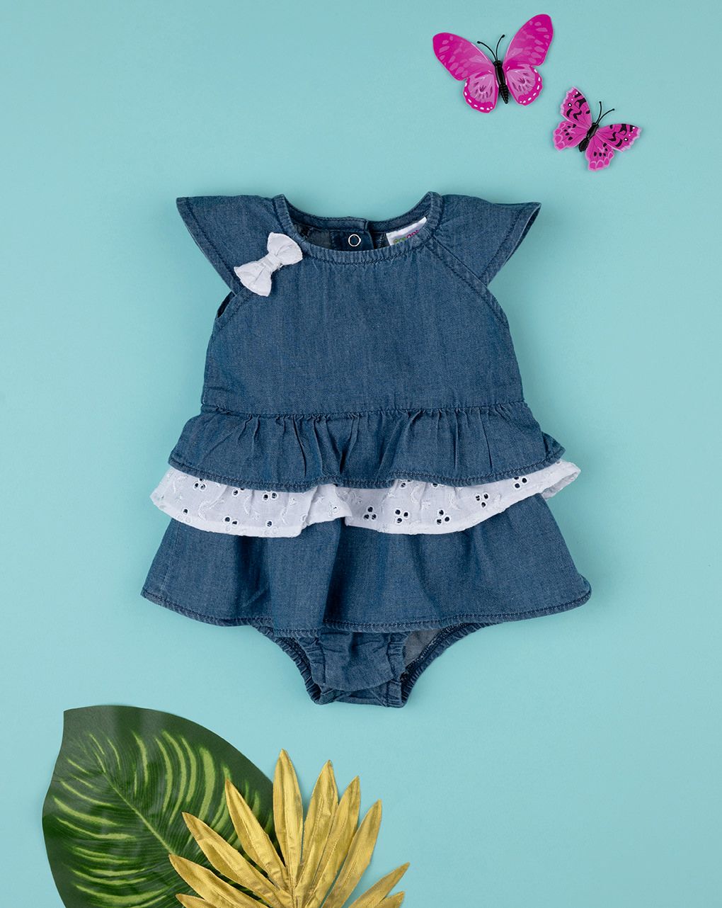 βρεφικό φορμάκι τζιν με δαντέλα sangallo για κορίτσι - Prénatal