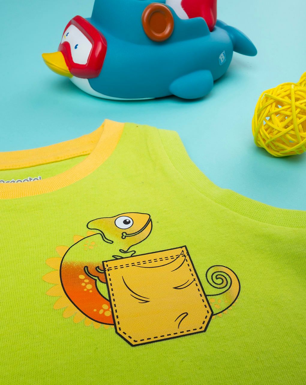 βρεφική αμάνικη μπλούζα λαχανί με χαμαιλέοντα για αγόρι - Prénatal