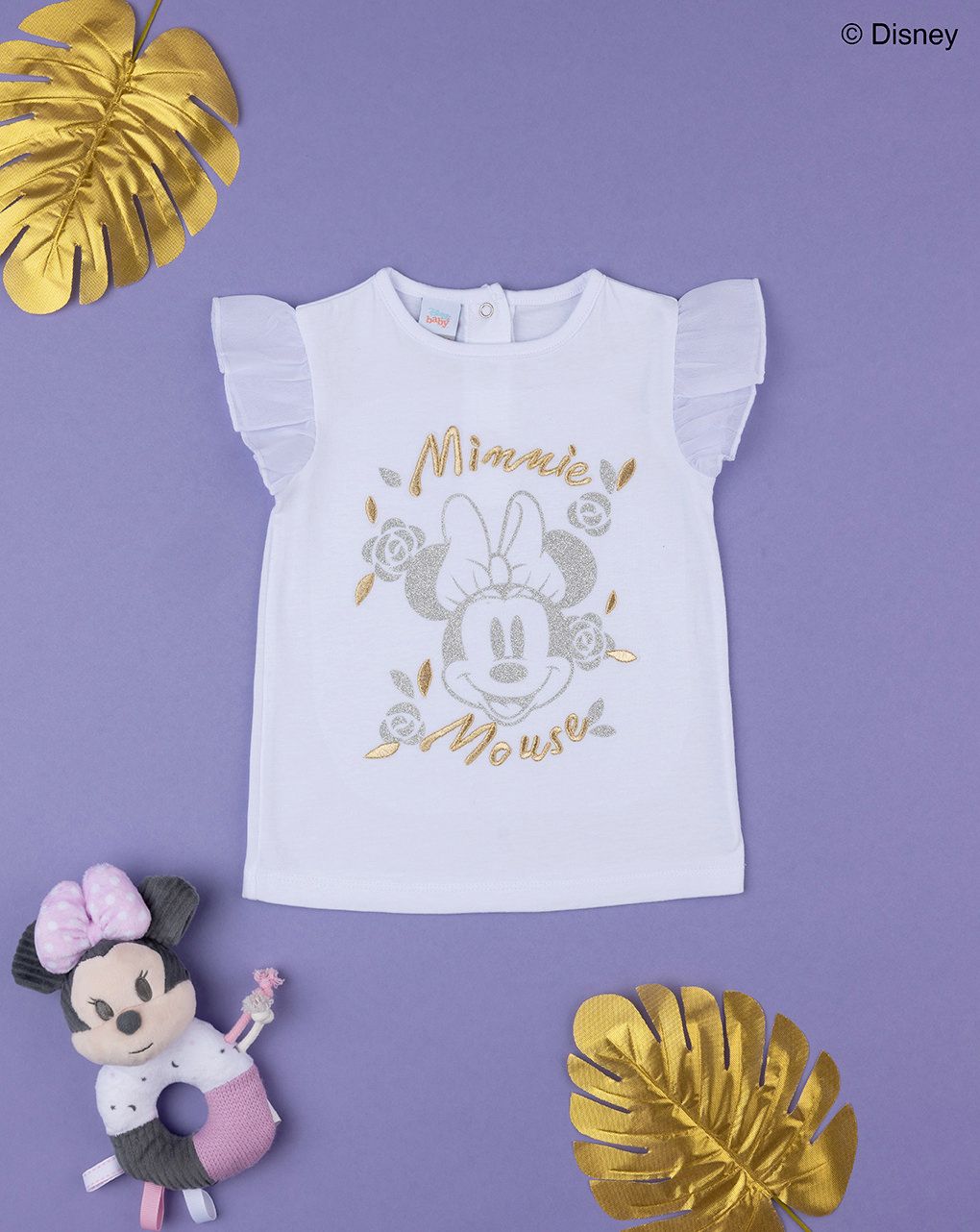 βρεφικό t-shirt λευκό με τη minnie για κορίτσι