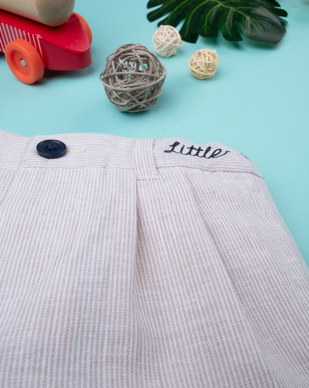 βρεφική λινή βερμούδα ριγέ μπεζ/λευκό για αγόρι - Prénatal