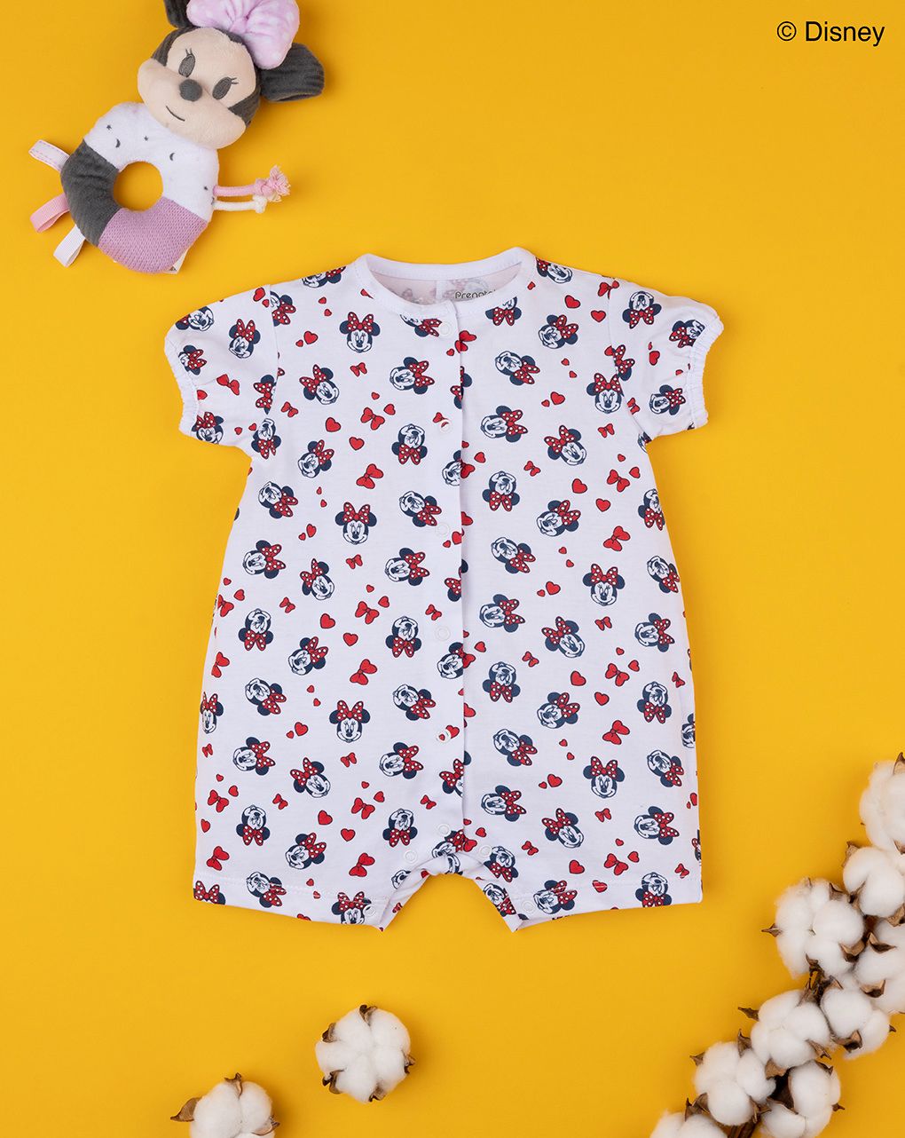 βρεφικό φορμάκι κοντό λευκό με τη minnie για κορίτσι