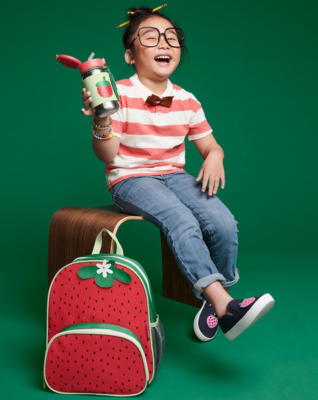 Skip hop sparkle style stainless steel παγούρι με καλαμάκι 350ml strawberry 350ml 29-2903037-02 - SKIP HOP