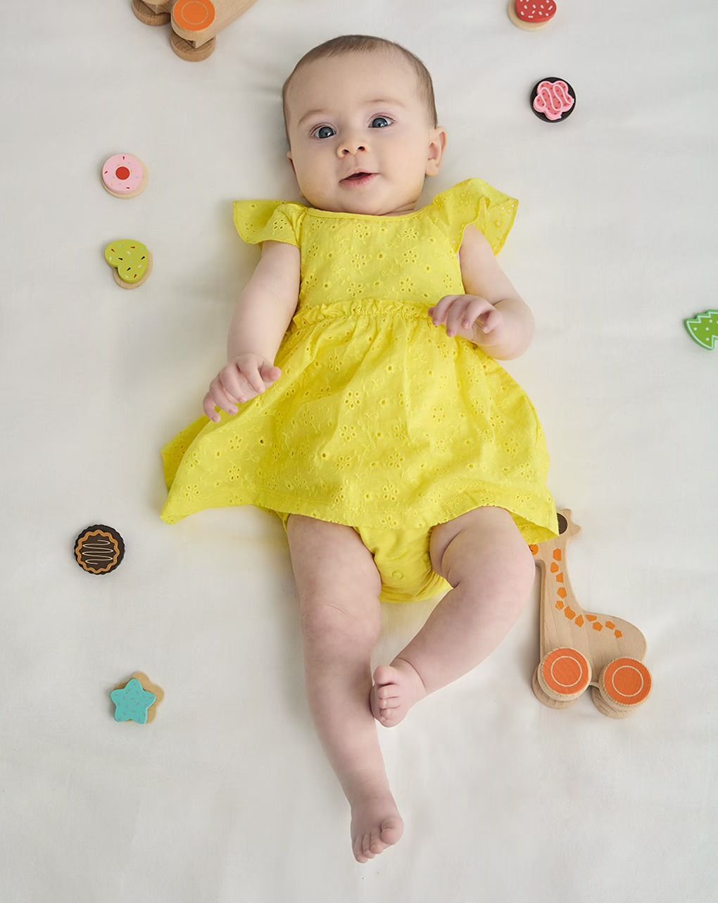 βρεφικό φορεματάκι κίτρινο δαντέλα sangallo για κορίτσι - Prénatal