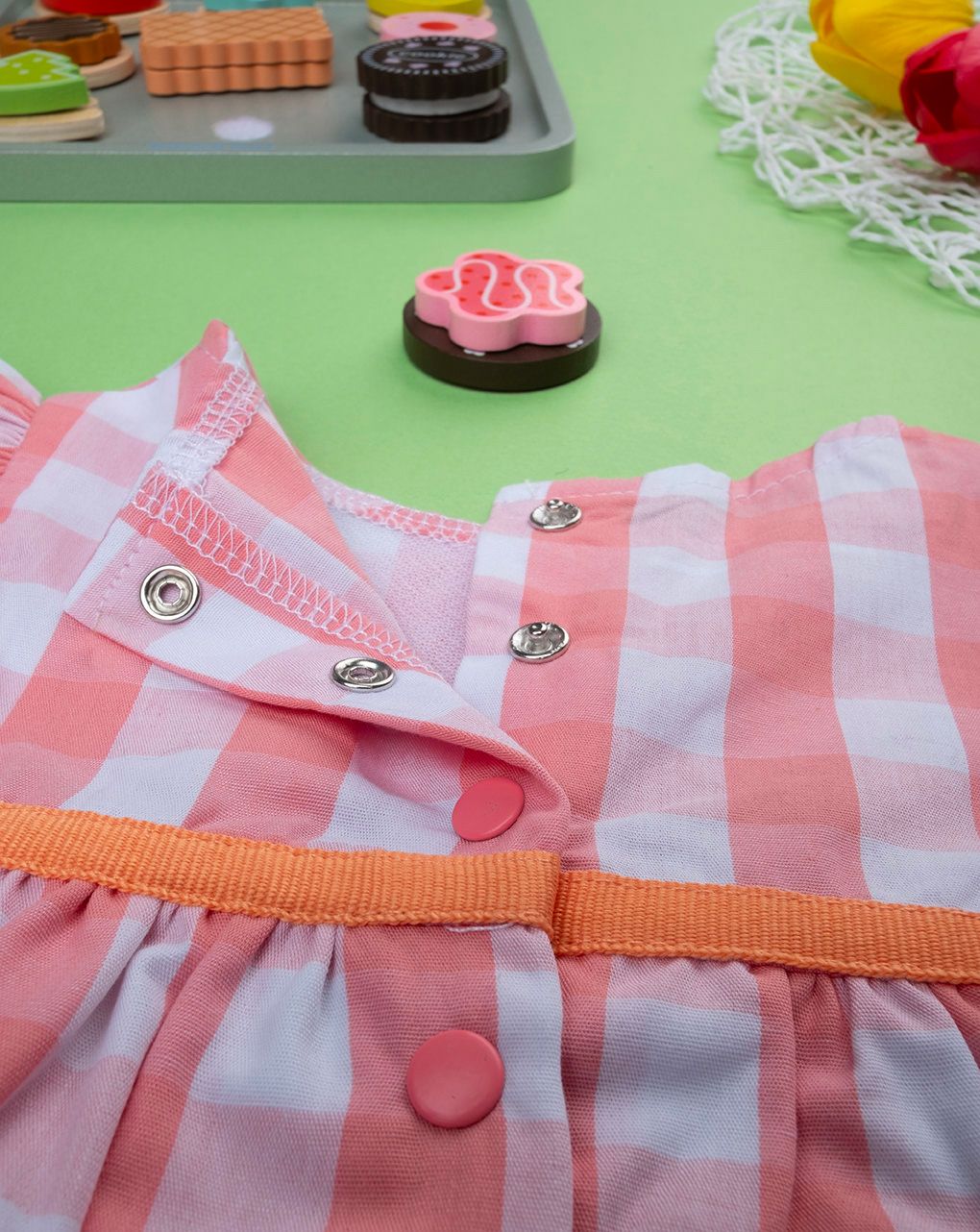 βρεφικό φορμάκι καρό κοραλί/λευκό για κορίτσι - Prénatal