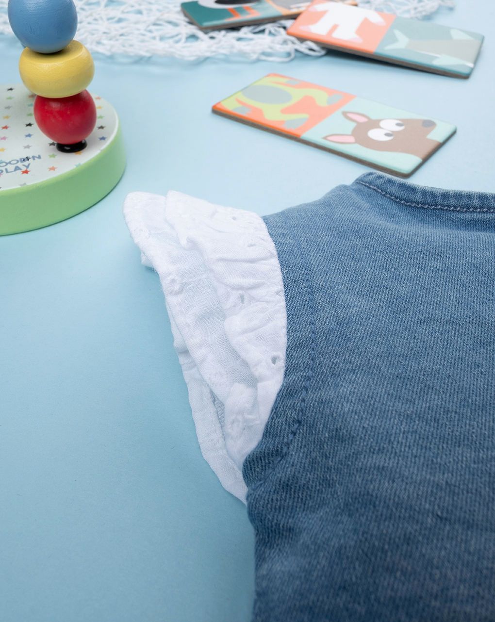 βρεφικό τζιν φόρεμα με δαντέλα sangallo για κορίτσι - Prénatal