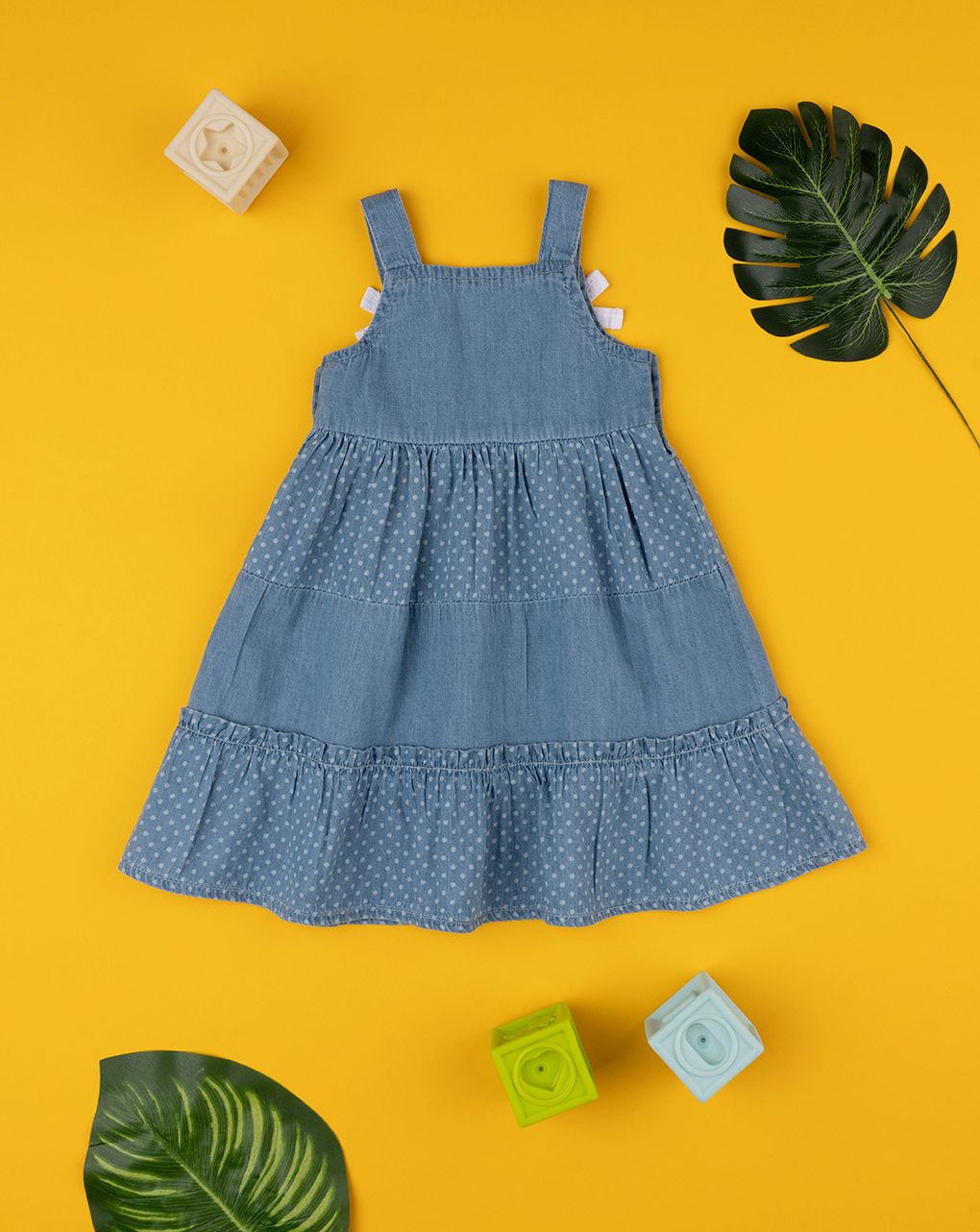 βρεφικό τζιν φόρεμα μπλε πουά για κορίτσι - Prénatal