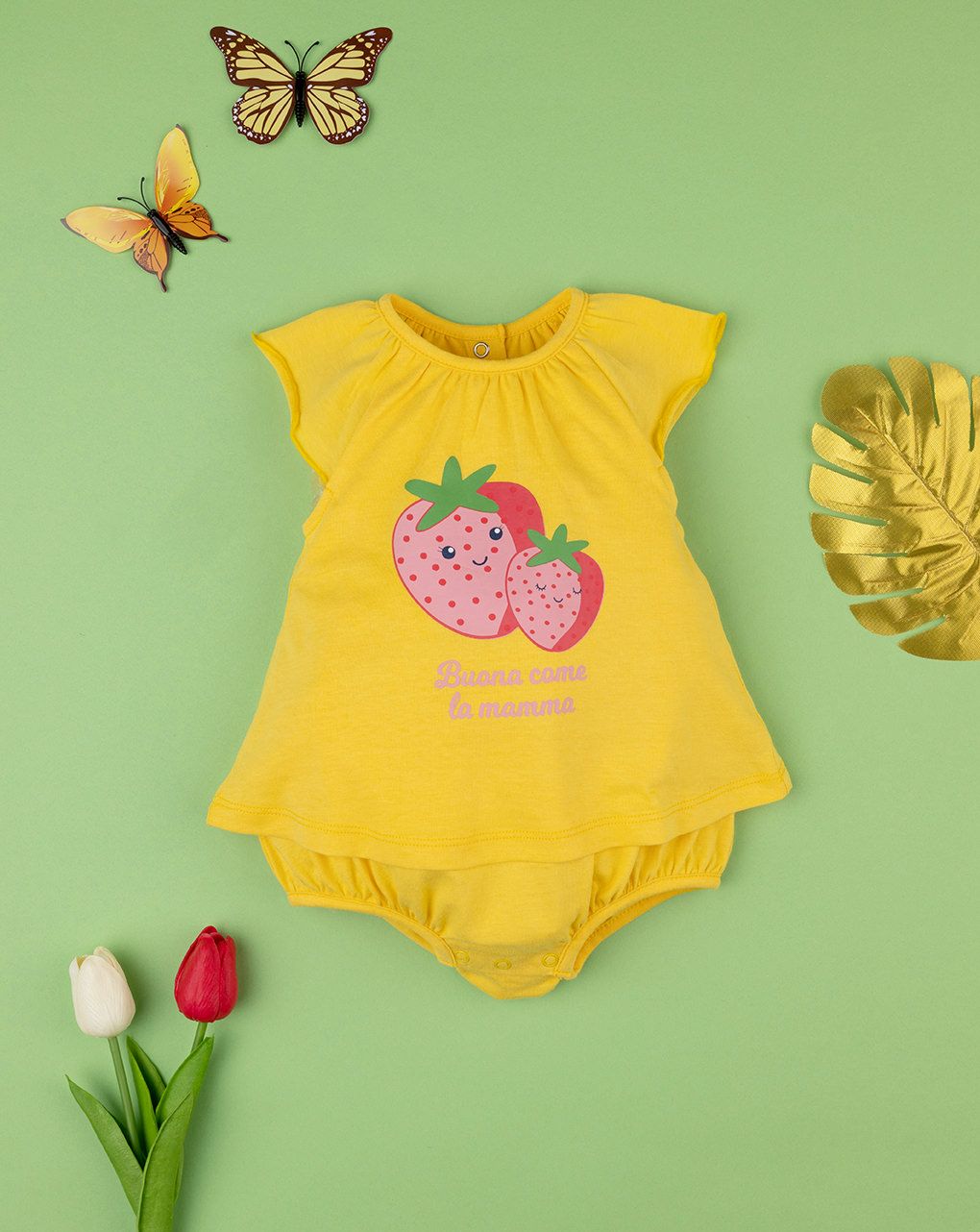 βρεφικό φορμάκι κοντό κίτρινο με φράουλες για κορίτσι - Prénatal