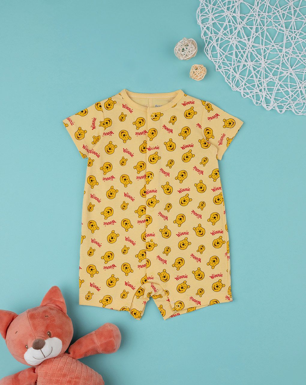 βρεφικό φορμάκι κοντό κίτρινο με το winnie για αγόρι