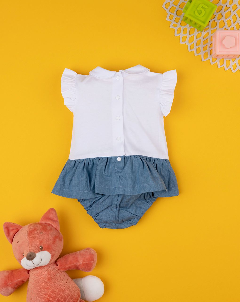 βρεφικό φορεματάκι λευκό/τζιν με αρκουδάκι για κορίτσι - Prénatal