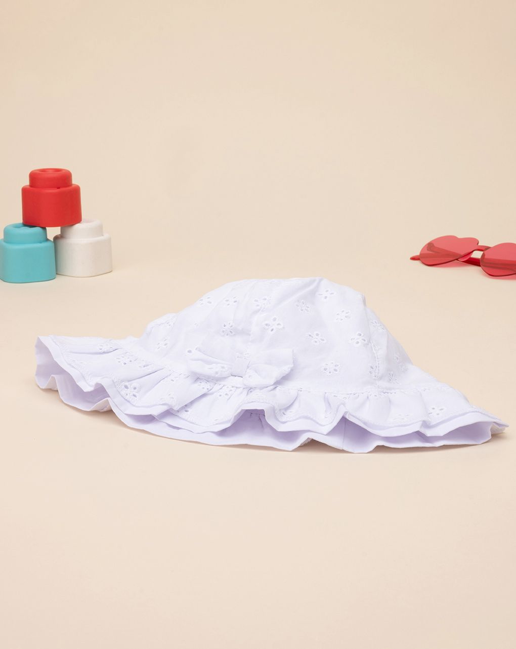 παιδικό καπέλο λευκό με δαντέλα sangallo για κορίτσι - Prénatal