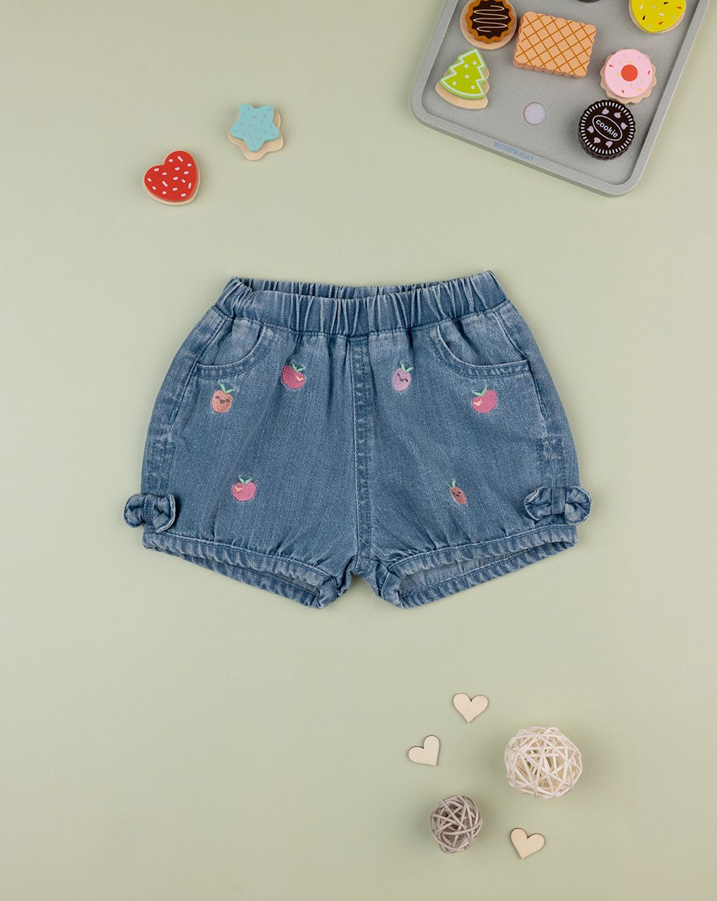 βρεφικό τζιν σορτσάκι μπλε με φρούτα για κορίτσι - Prénatal
