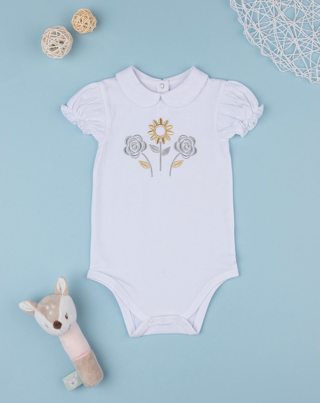 βρεφικό κορμάκι λευκό με λουλούδια για κορίτσι - Prénatal
