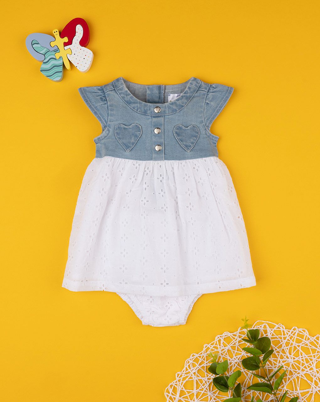 βρεφικό τζιν φόρεμα με δαντέλα sangallo για κορίτσι - Prénatal
