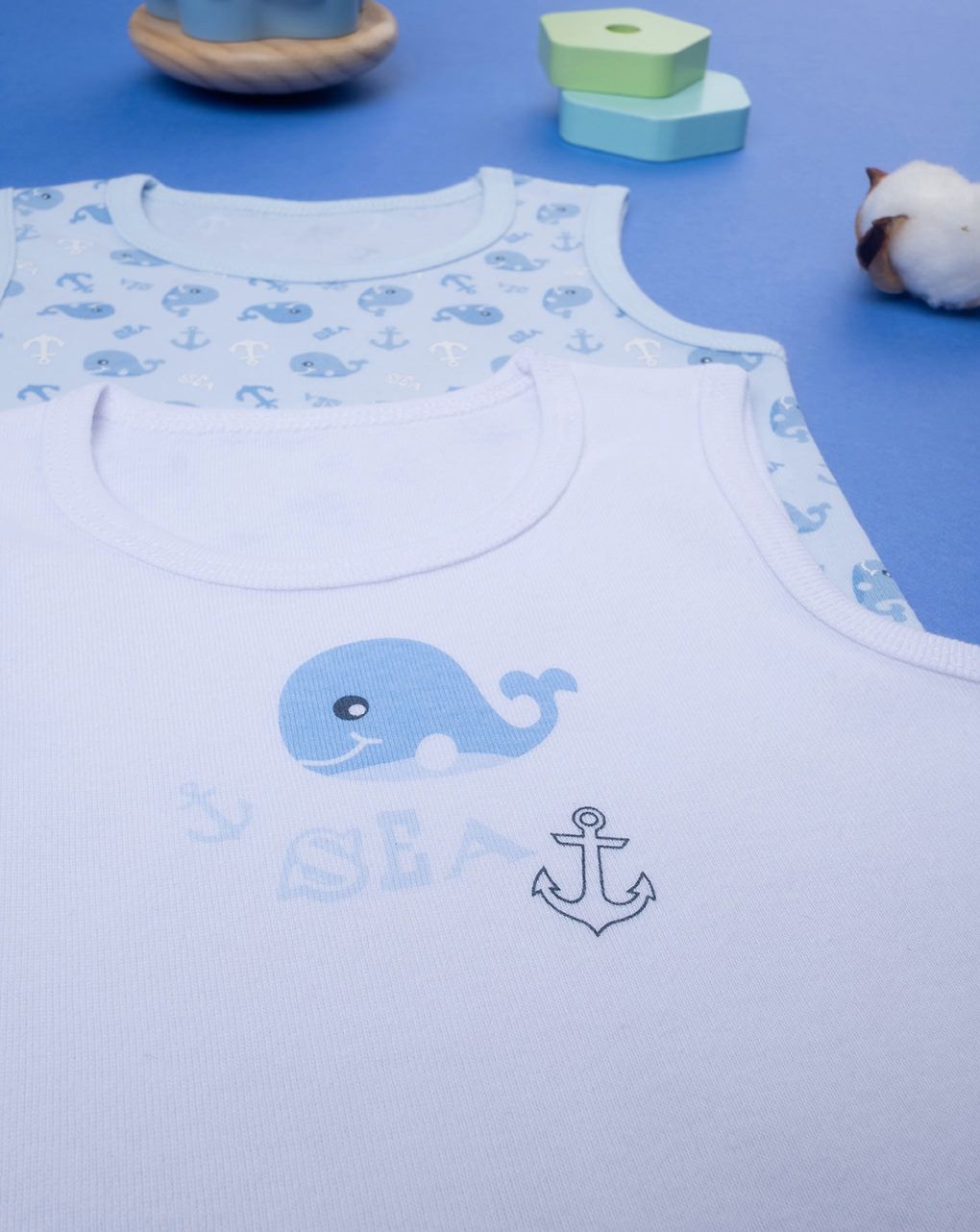 βρεφικά κορμάκια με φάλαινες πακέτο x2 για αγόρι - Prénatal
