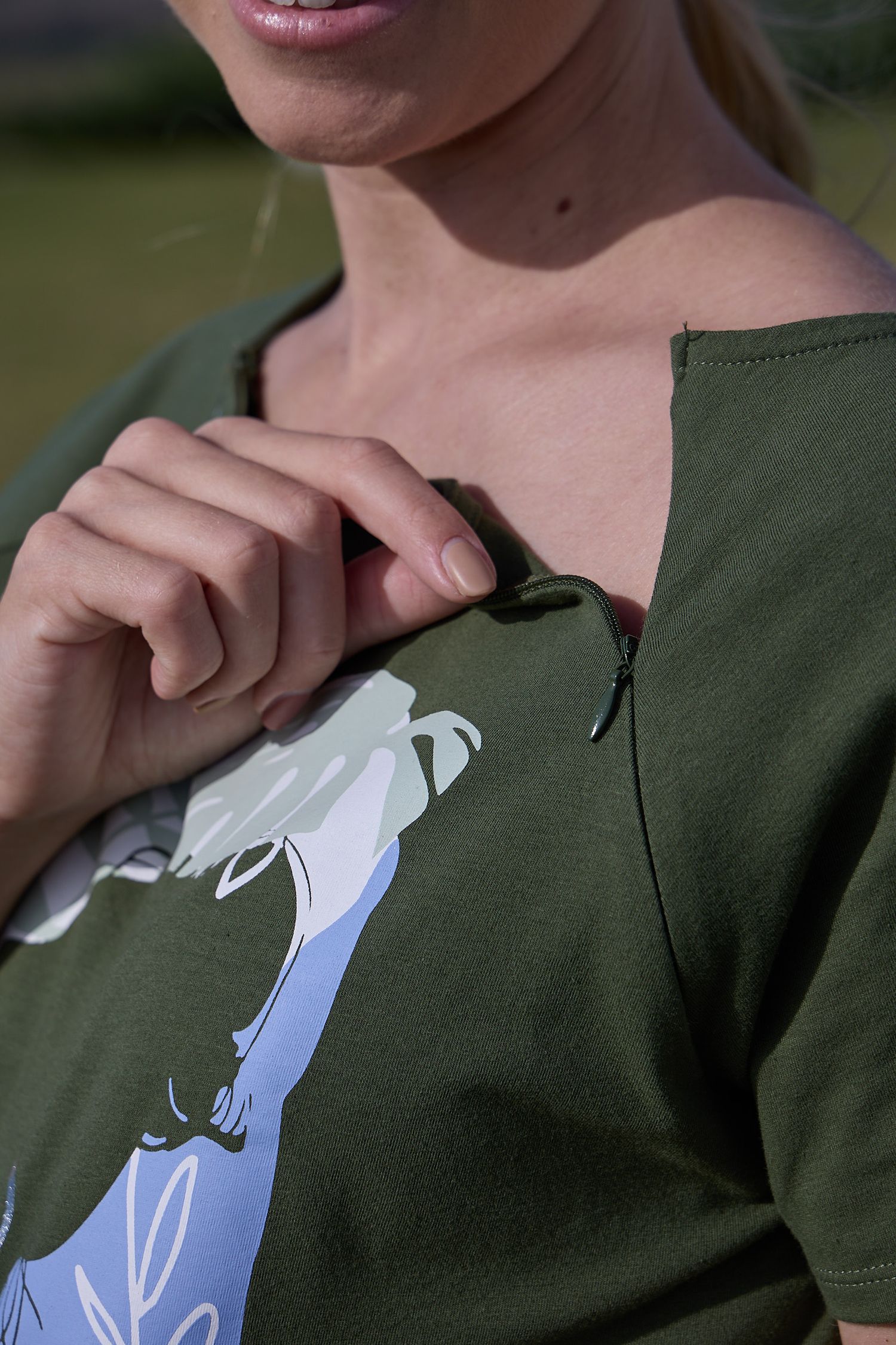 γυναικείο t-shirt εγκυμοσύνης/θηλασμού χακί summer vibes - Prénatal