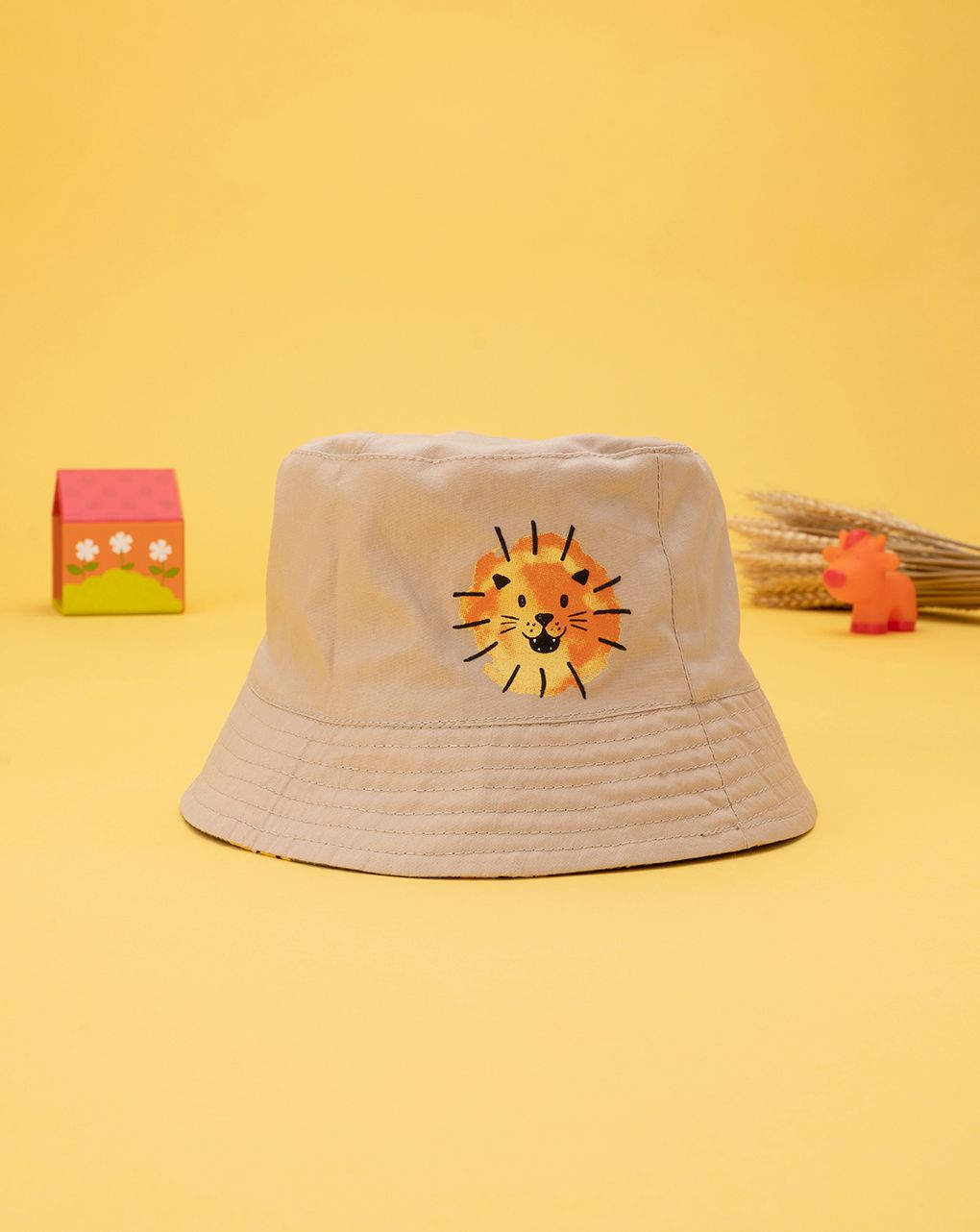 βρεφικό καπέλο ψαρά χακί με λιονταράκια για αγόρι - Prénatal