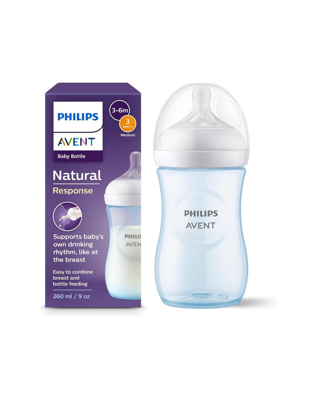 Philips avent πλαστικό μπιμπερό natural response 260ml μέτριας ροής 3-6m μπλε scy903/21 - Philips Avent