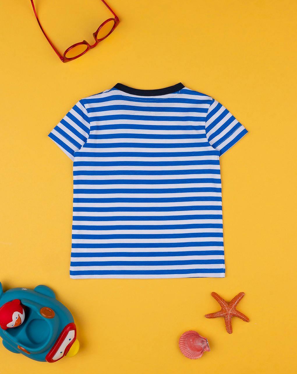 βρεφικό t-shirt ριγέ μπλε/λευκό με τσέπη για αγόρι - Prénatal