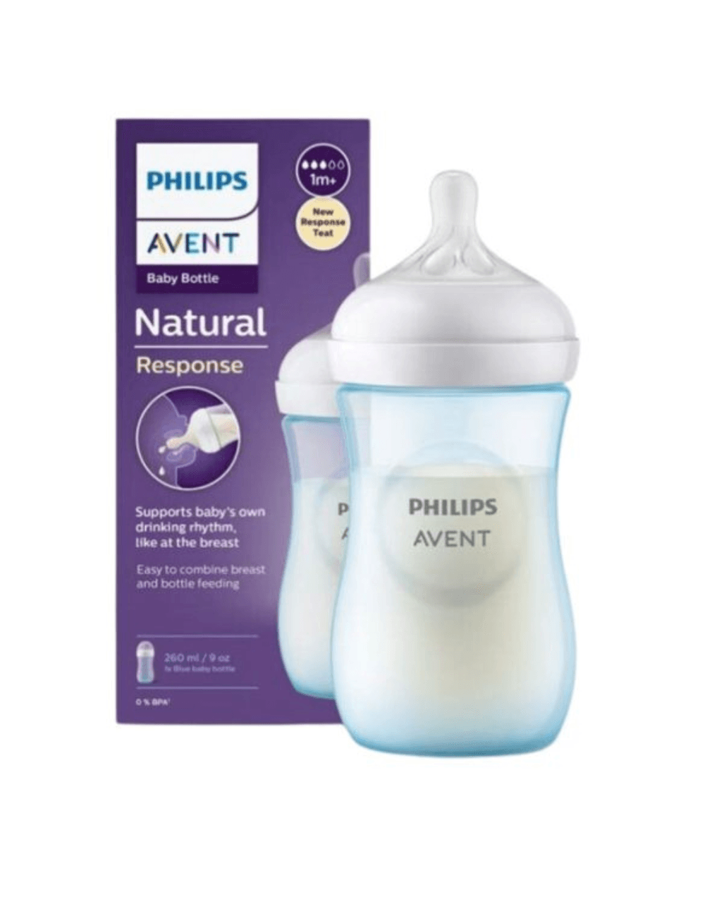 Philips avent πλαστικό μπιμπερό natural response 1m+ 260ml μπλε, scy903/21 - Philips Avent