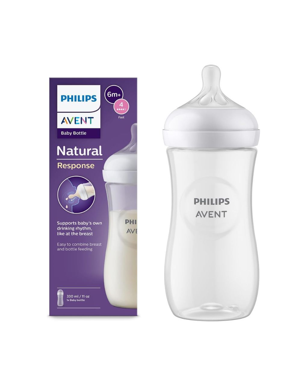 Philips avent πλαστικό μπιμπερό natural response 330ml γρήγορης ροής 6m+ scy906/01 - Philips Avent
