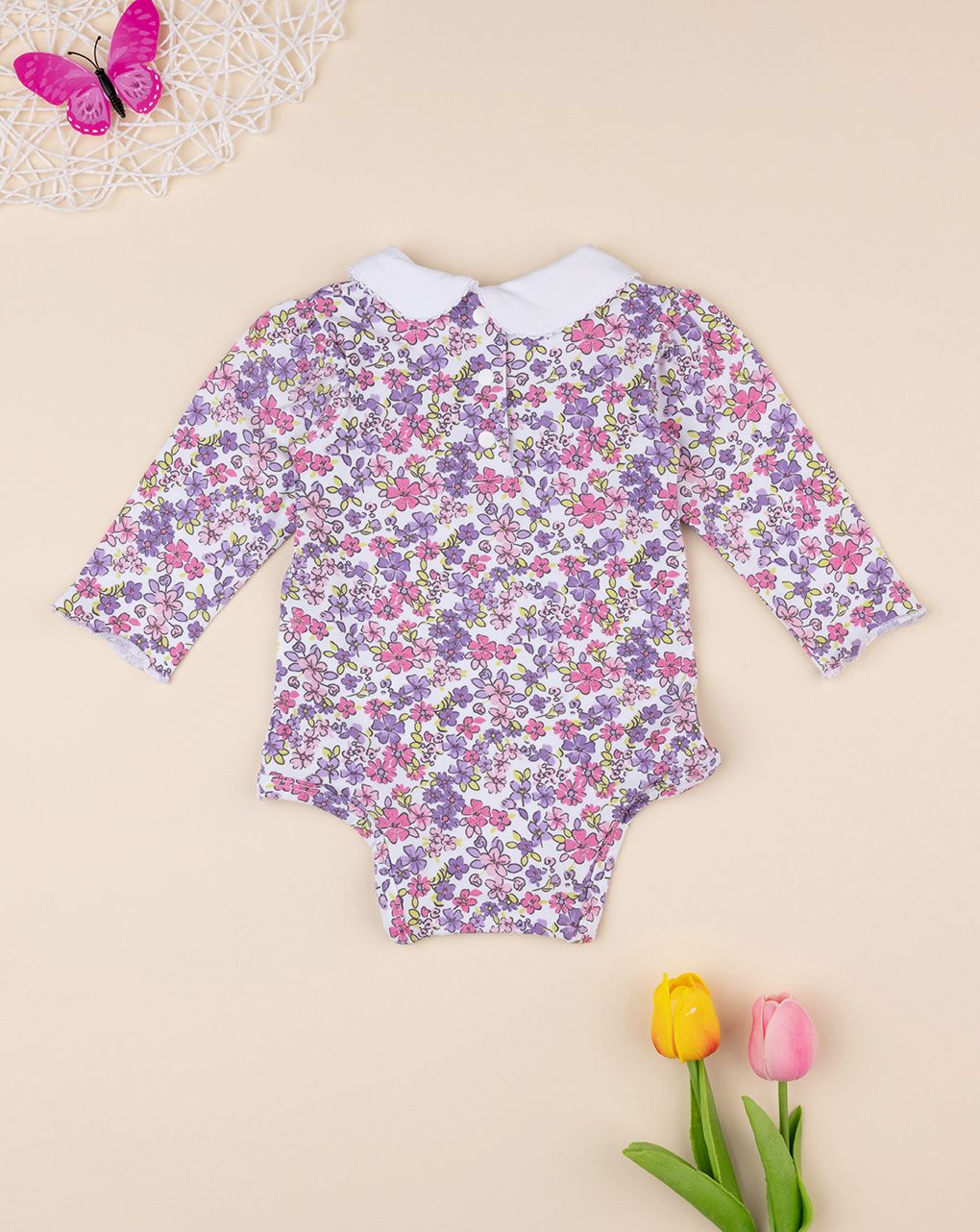 βρεφικό κορμάκι φλοράλ μωβ για κορίτσι - Prénatal