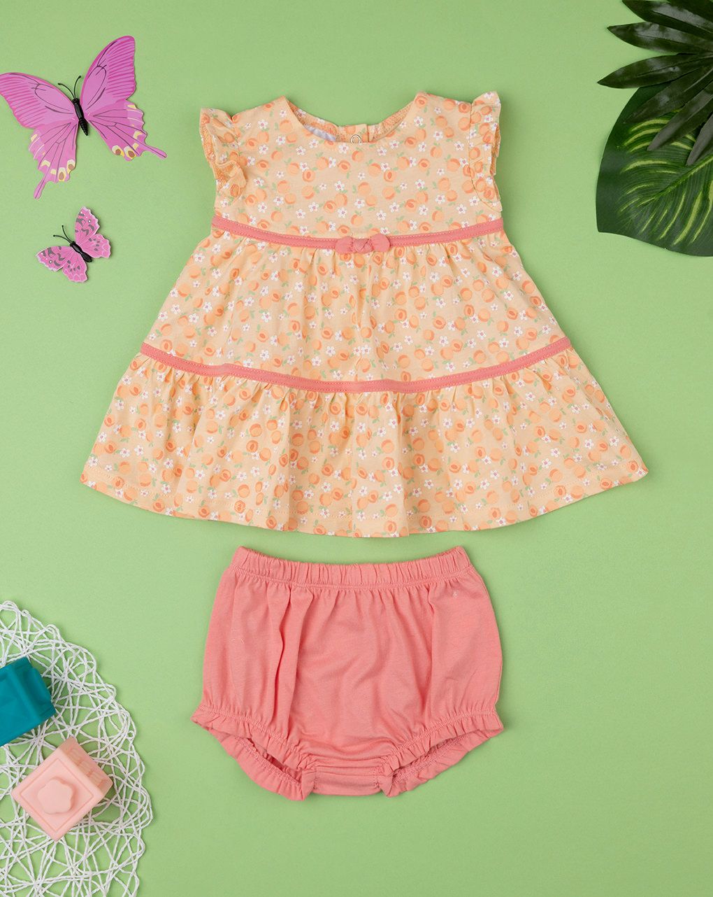 βρεφικό φόρεμα κοντό πορτοκαλί με ροδάκινα για κορίτσι - Prénatal