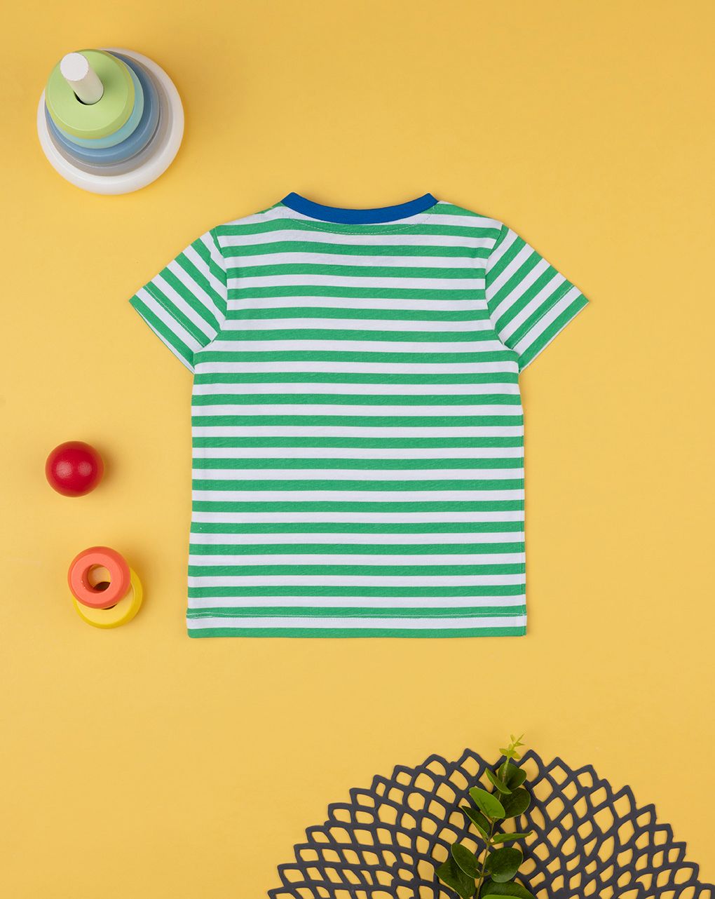 βρεφικό t-shirt ριγέ πράσινο/λευκό με τσέπη για αγόρι - Prénatal